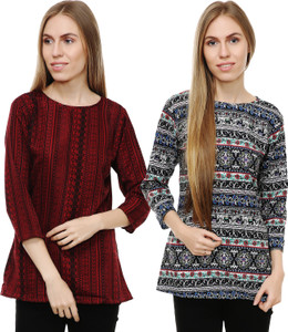 Myshka Casual 3/4th Sleeve Printed Women's Multicolor Top