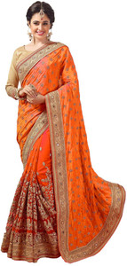Pragati Fashion Hab Embroidered Bollywood Dupion Silk, Net Saree