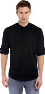 Dennis Lingo Men's Solid Casual Black Shirt