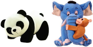 Tabby Toys Panda 25 cm And Elephant With Baby Blue Stuff Toy Combo - 25 cm
