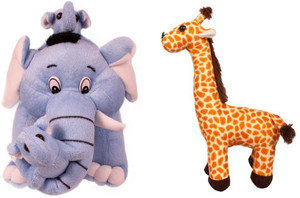 Tabby Toys Mother Elephant With Baby 30 cm And Giraffe Stuff Toy - 30 cm