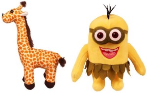 Tabby Toys Giraffe 30 cm And Crazy Minion Stuff Toy  - 25 cm
