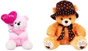 Tabby Toys Pink Balloon Teddy 25 cm And Brown Cap Teddy Bear stuff Toy - 40 cm