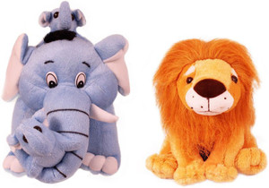 Tabby Toys Mother Elephant With Baby 30 cm And King Lion Stuff Toy - 30 cm