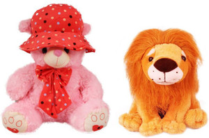 Tabby Toys Pink Cap Teddy 40 cm And Lion King Stuff Toy - 40 cm