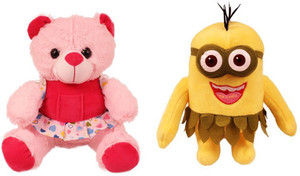 Tabby Toys Frock Teddy 35 cm And Minion Stuff Toy - 35 cm