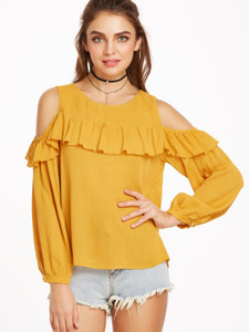 Raabta Fashion Casual Full Sleeve Solid Women's Yellow Top
