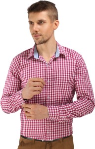 Bombay Casual Jeans Men's Checkered Casual Maroon, White Shirt