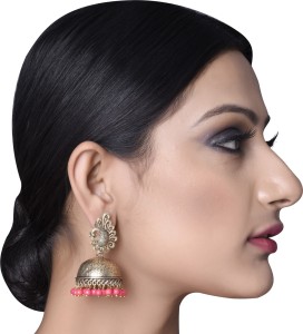 Prita Prita's Pearl with Red Gold Plated Jhumki Earring For Party wear, Wedding & Winter Collection,South Indian Festival Pongal And makar sankranti Earrings For Girls & Women Alloy Jhumki Earring
