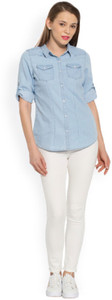 Trendyfrog Girls Solid Casual Denim Blue Shirt