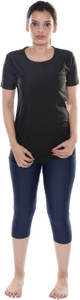 Carrel Round Neck T shirt & Capri Swimwear Set Solid Women's Swimsuit