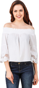 So Posh Casual 3/4th Sleeve Solid Women White Top