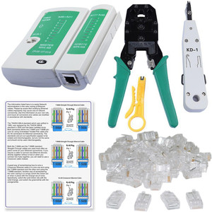 FineArts Rj45 Crimping Tool, KD-1 Professional Punch Down Tool, Network Lan Cable Tester, Ethernet Color Coding & 50 Pcs RJ45 Connectors Combo Set