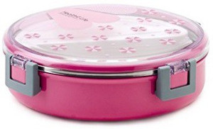 Dynore Round Power Steel Lunch Box with see through top Pink 1 Containers Lunch Box