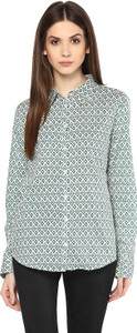 Mayra Women's Printed Casual White, Green Shirt