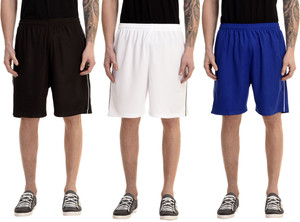 Avigo Solid Men & Women Black, White, Blue Sports Shorts