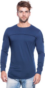 Maniac Self Design Men's Round Neck Dark Blue T-Shirt