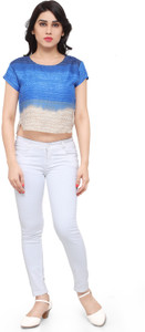 Urban Fashion Bank Casual Short Sleeve Printed Women's Blue Top