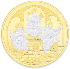Taraash Gold Plated Lord Lakshmi , Ganesh & Saraswati S 999 20 g Silver Coin