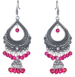Waama Jewels Elegant Pair Of adorable Pink Chandelier For Valentine's Day Special. Pearl Brass Chandbali Earring