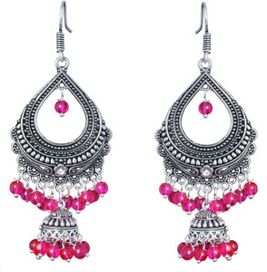 Waama Jewels Elegant Pair Of adorable Pink Chandelier For Valentine's Day Special. Pearl Brass Chandbali Earring