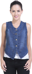 Y and C Fab Sleeveless Solid Women's Denim Jacket