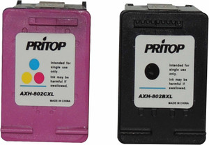 Pritop 802 XL Ink cartridge One Black & Color Combo pack for HP Deskjet 1000 (J110a) 1050 2000 (J210a) Office jet 2620 4630 printer. Multi Color Ink