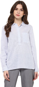 Mayra Women's Printed Casual White, Blue Shirt