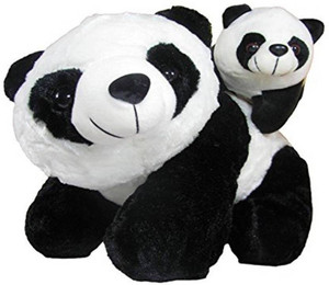 AV TOYS Soft Panda Mother With 1 Baby - 45 cm (Black, White) - 45 cm