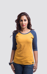 Cult Fiction Solid Women's Round Neck Multicolor T-Shirt