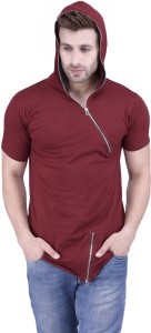 Acomharc Solid Men's Hooded Maroon T-Shirt