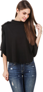 BrandMeUp Party 3/4th Sleeve Solid Women's Black Top