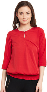 The Vanca Casual 3/4th Sleeve Solid Women's Red Top