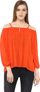 The Vanca Casual 3/4th Sleeve Solid Women's Orange Top