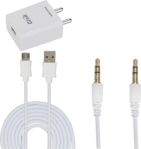 Cion 2 Amp. Fast Charger With Data/Sync Cable (1mtr) and 1 Aux Cable For All Smartphones Mobile Charger