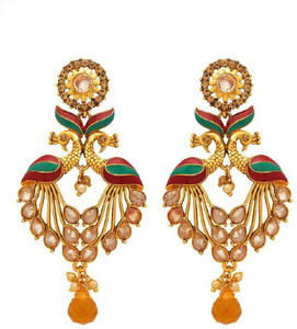 Voylla Artificial Peacock Classic Enamel Crystal Alloy Dangle Earring