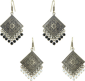 Waama Jewels Combo of Gold Plated White & Black Dangle & Drop Perfect For All Occasions Fashion Traditional Pearl Brass Drop Earring