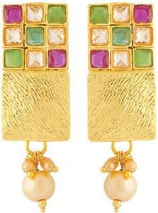 Voylla Artificial Classic Plain Crystal Brass Dangle Earring