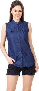 Trendyfrog Girl's Solid Casual Denim Blue Shirt