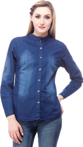 Clo Clu Women's Solid Casual Denim Dark Blue Shirt