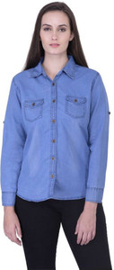 Trendyfrog Girls Solid Casual Denim Blue Shirt