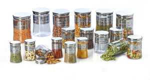 Shrih 18-Pieces Transparent With Silver Foil Printing - 300 ml, 500 ml, 1200 ml Plastic Multi-purpose Storage Container