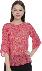 Zink London Casual Sleeveless Geometric Print Women's Red Top Zink London Casual Sleeveless Geometric Print Women's Red Top