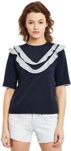 Primo Knot Casual Short Sleeve Solid Women's Dark Blue, Grey Top