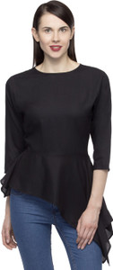Primo Knot Party 3/4th Sleeve Solid Women's Black Top