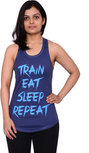 Boxrox Casual Sleeveless Printed Women's Dark Blue Top