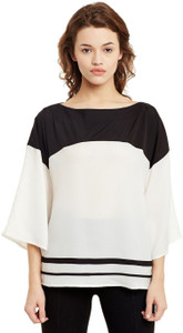 Primo Knot Party 3/4th Sleeve Solid Women's White, Black Top