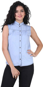Trendyfrog Girls Solid Casual Denim Blue Shirt
