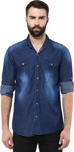 Urbano Fashion Men's Solid Casual Denim Blue Shirt