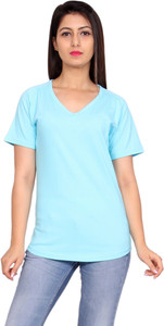 Anchy Solid Women's V-neck Light Blue T-Shirt